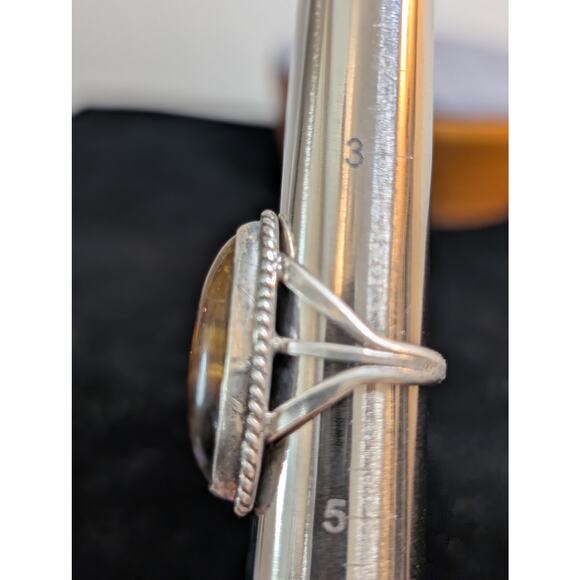 Vintage Sterling Silver Tiger's Eye Long Oval Native American Ring Size 4 - Picture 8 of 10